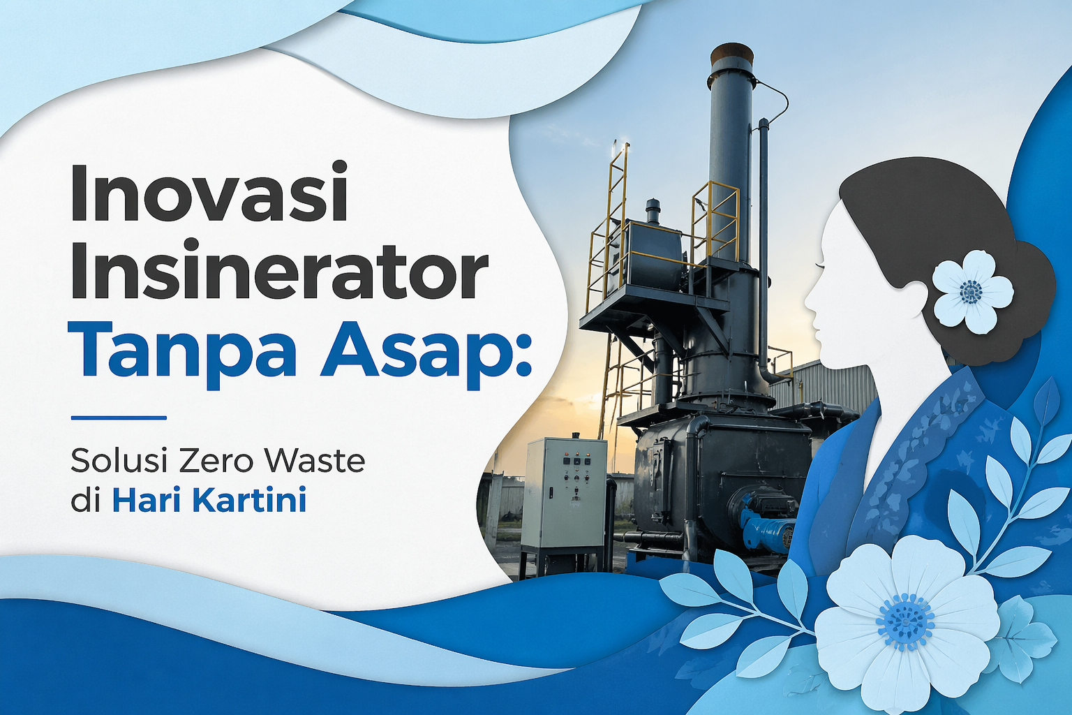 Ilustrasi insinerator tanpa asap dengan teknologi modern untuk pengolahan sampah zero waste di Hari Kartini